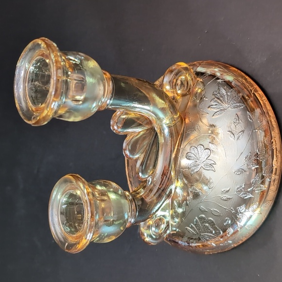 VTG,1950s Pair of Janette Glass Flora-Gold Candle Holders. - Picture 2 of 11